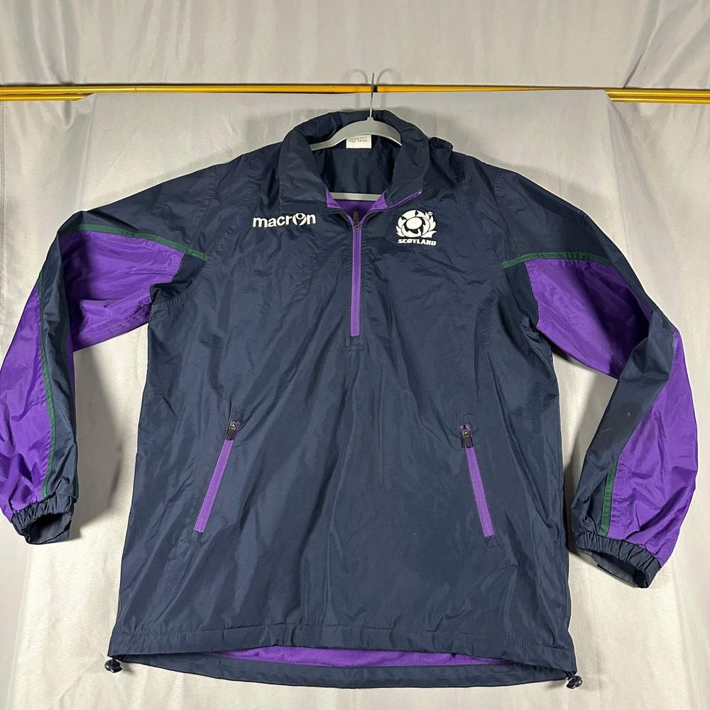 Macron‎ Scotland Rugby Jacket Mens XL Navy Blue Fleece Lined Windbreaker